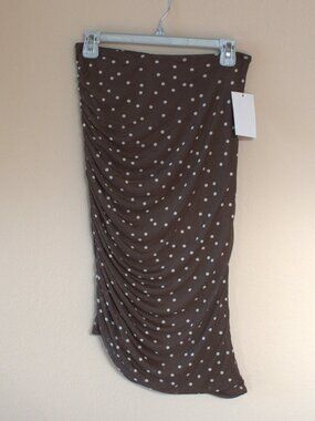 B Wear Women’s Brown White Polka Dot Ruched Side Midi Skirt NWT Size Medium
